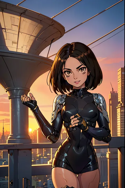 ((ultra quality)), ((masterpiece artwork)), alita battle angel, ((blackw, shorth hair)) (beautiful cute face), (beautiful female...