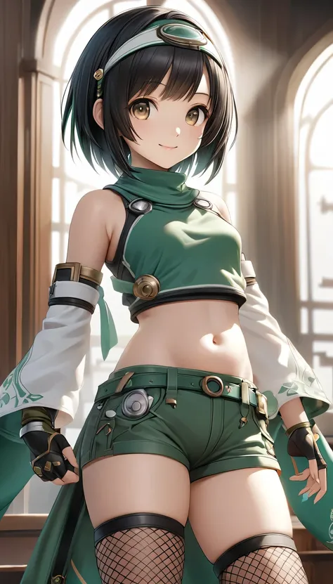 
Yuffie Kisaragi, a distinctive character from the game world of Final Fantasy, known for her black hair and brown eyes. She sports a short pixie cut and is dressed in a crop top, fingerless gloves, fishnet stockings and a forehead protector. Her style is ...