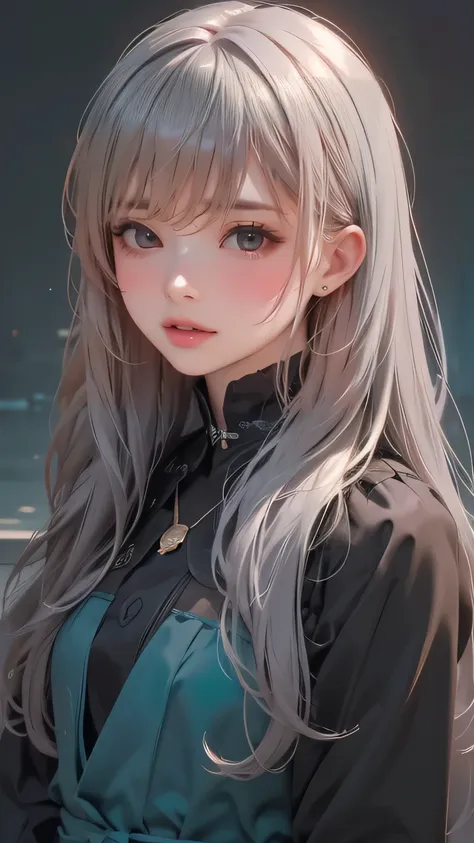 perfect quality, 、8k picture quality、best quality、masterpiece、polychromatic, 1 girl, night, dark, gray hair,(detailed grey eye),...