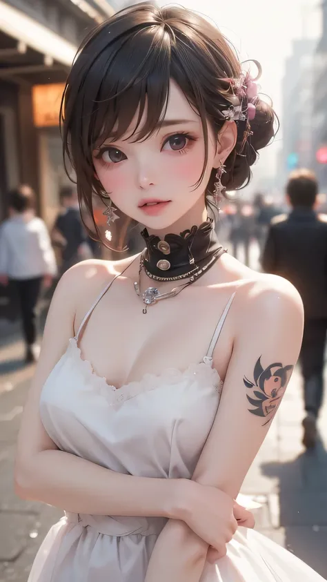 perfect quality, 、8k picture quality、best quality、masterpiece、Detailed image quality，Tips for the first topic are as follows： quality, 8k, 32K, on the table:1.3), Extremely detailed, (Realistically:1.4), White, Albinism, Punk Girl, Delicate eyes, Upper par...