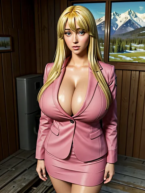 (masterpiece, Highest quality:1.2, 8k, Ultra-high resolution), (One person), Kochikame characters, (blonde:1.15, Straight Long Hair:1.1), (Ultra Slim Waist, perfect slim model body style), ((pink police uniform, pink jacket, pink short skirt, pink heels)),...