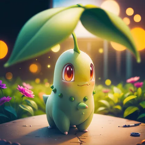 centered, award-winning photo, (view your viewers:1.2), | chikorita_pokemon,
| garden, flowers, | bokeh, depth of written bounda...