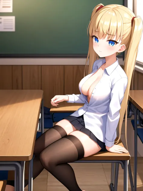 (masterpiece, Best Quality:1.2), absurdities, perfect anatomy, owtech, stylized, 1 girl, full body, looking at the viewer, blunt bangs, Focus only, Soft lighting, (blue eyes), blonde hair, very long hair, twintails, Airi Akizuki, breast, A beautiful and se...