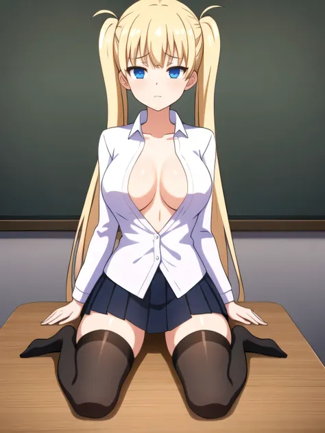 (masterpiece, Best Quality:1.2), absurdities, perfect anatomy, owtech, stylized, 1 girl, full body, looking at the viewer, blunt bangs, Focus only, Soft lighting, (blue eyes), blonde hair, very long hair, twintails, Airi Akizuki, breast, A beautiful and se...