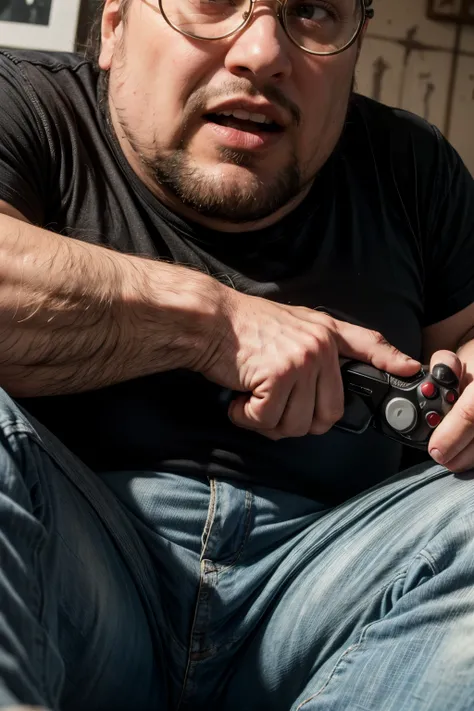 (HD photo:1.4), Hasselblad, (closeup:1.5), professional portrait, ultra detailed, 8k, hires, highest quality, professional lighting, cinematic, a fat man / Steven seagal / 40 years old, (detailed eyes), sitting, holding ramen bowl, badly fitting t shirt ,s...