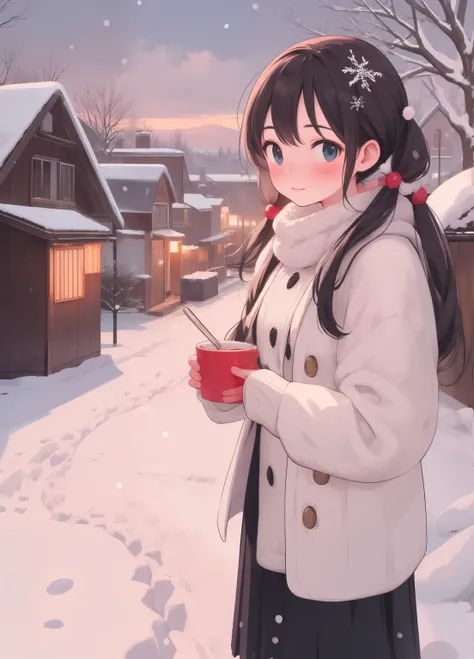 (masterpiece、Highest quality、Highest quality、Official Art、Beautiful and beautiful:1.2)、(One person:1.3)Hatsune Miku、Twin tails,Beautiful breasts, Katsushika Hokusai,Enchanting, A winter-themed illustration that exudes a mood BREAK An over-the-shoulder pers...