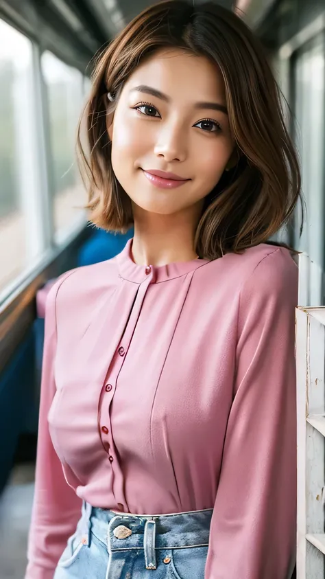 Deep pink feminine long sleeve blouse、Bob Hair