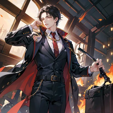 "important: Model Male". In depictions of gangster themes, Maplehara Manyo&#39;s appearance exudes a charming yet ominous charm.. His hair is short and fair，With faint red highlights, Show your style with smooth hair, adding a touch of elegance to his myst...