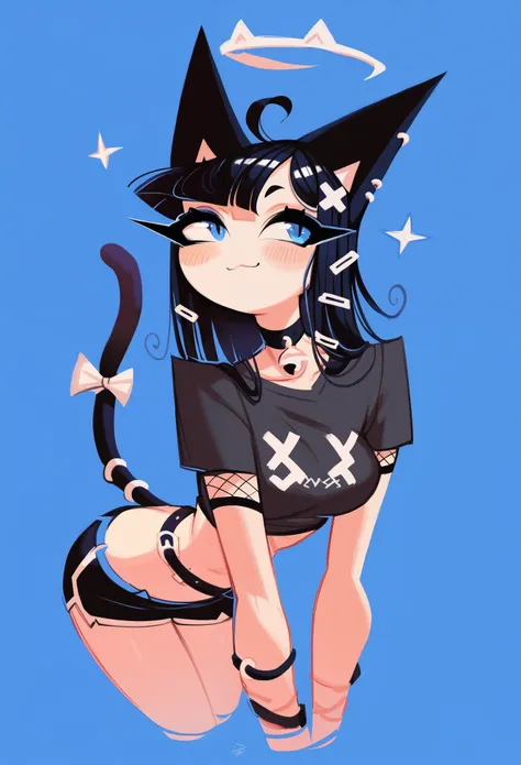 score_9, score_8_up, score_7_up, score_6_up, score_5_up,  4nd43rz, 1girl, cat ears, cat tail, goth, blue background