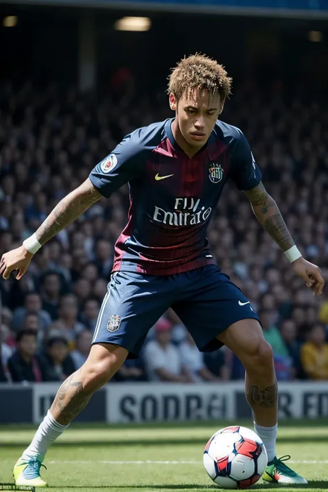 neymar a football player juggling the ball on a training pitch, with a concentrated expression and fluid movements. around, othe...