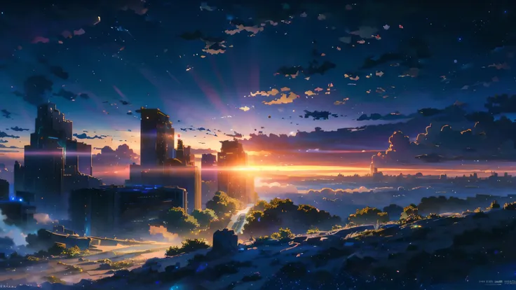 anime scene of an abandoned city under blue sky, anime drawing by makoto shinkai, topics on pixiv, magic realism, beautiful anim...