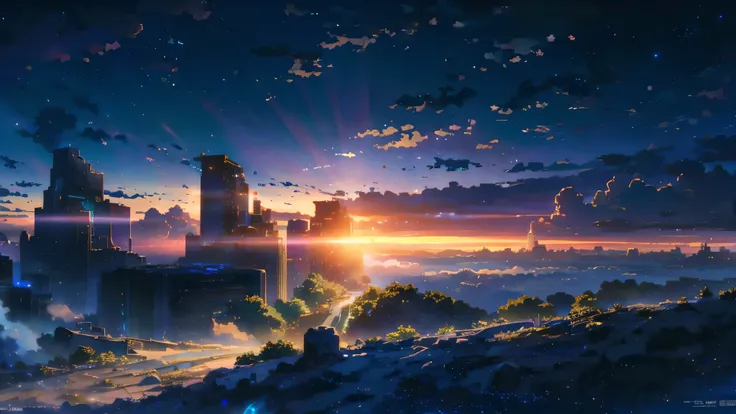 anime scene of an abandoned city under blue sky, anime drawing by makoto shinkai, topics on pixiv, magic realism, beautiful anim...