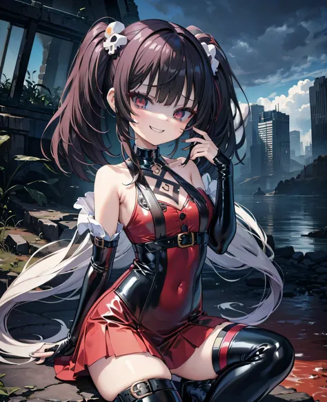 ((Highest quality)), (masterpiece)), (detailed: 1.4), Disorganized solutions、High resolution、(masterpiece:1.4)、Super detailed、Beautiful girl、Highest quality、masterpiece、Very detailed、(1 person):1.4、(Black latex)、、Twin tails、Short Twin tails、choker、:1.1,(Sh...