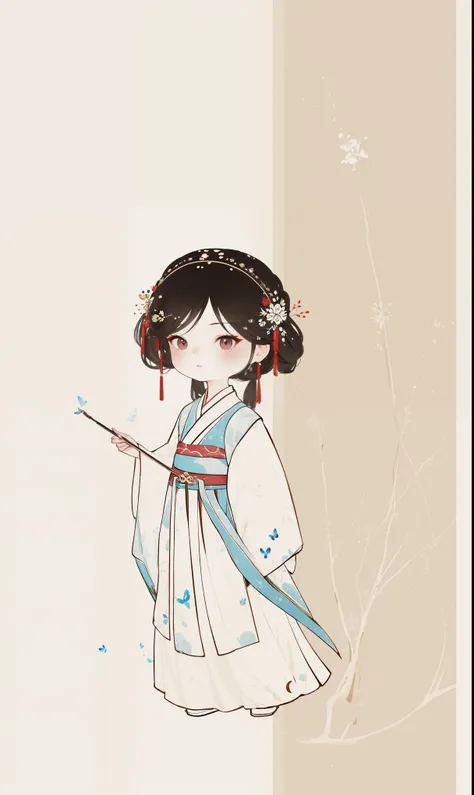 chibi ink painting, 1girl, chibi,sharp eyes,wearing white Hanfu,light particles,glowing butterflies, ((masterpiece)), ((best quality)), 8k, high detailed, ultra-detailed,
