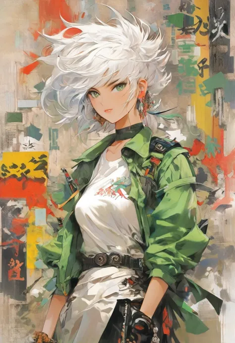 (Masterpiece:1.2, Best quality), (real photo, Intricate details), (1lady, solo, Upper body, small breast) ，all body，clothes：advance guard，advance guard，Experiment with appearance：White hair, long white hair, forehead showing, quiet, puzzled face, kind smil...