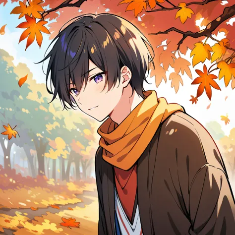 autumn leaves、autumn、male
