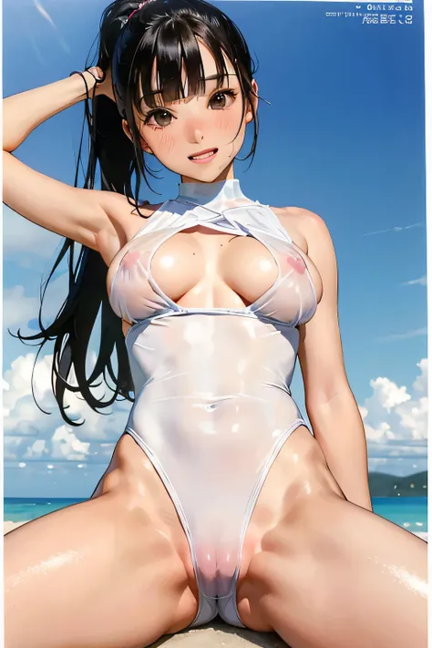 最high quality,、high quality,masterpiece,detailed, High resolution,、、(((NSFW))),One Girl、younger sister、woman、Ponytail with blunt bangs,Fascinating excitement, blush,Ecstasy, Drooling from the mouth,Embarrassing,avert your eyes、((Big Breasts:1.4))、((Side bu...