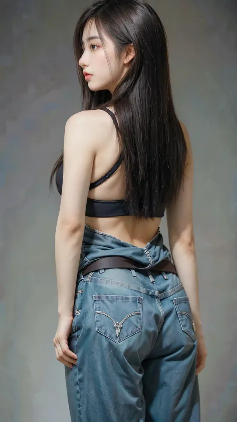 One girl, Long Hair, Simple Background, Back view, High resolution, Black Hair, Highest quality, From the waist up, 