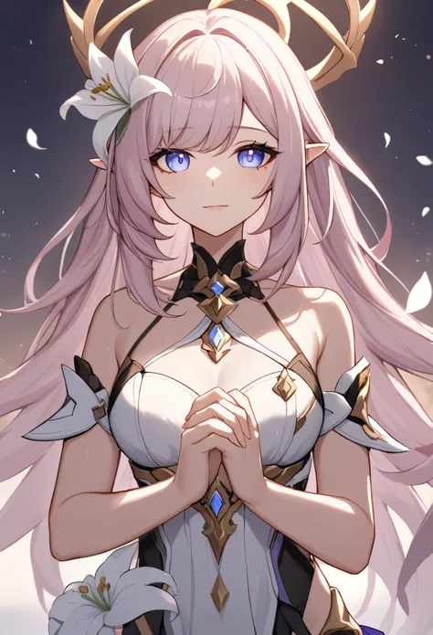 A single white lily,elysia honkai impact,pointed_ears