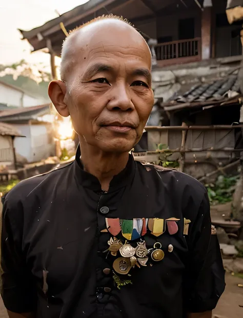 Gandfater bald old asain male in a thai village high details, --v 4