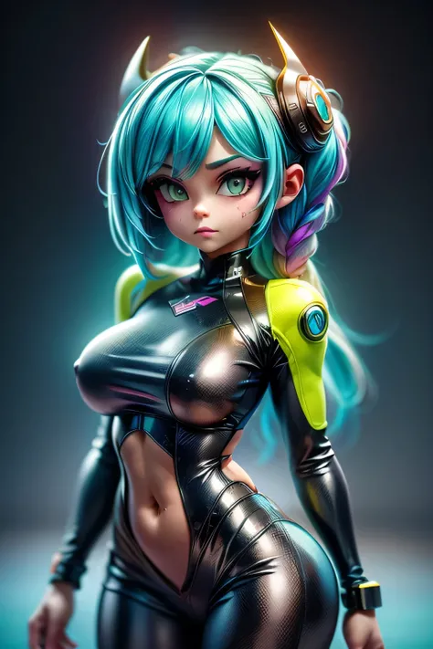 ((Best Quality)), ((Masterpiece)), (Detailed: 1.4), (Absurd), Depiction of a stunning cyberpunk-inspired girl with a bold, futuristic style reminiscent of Cyberpunk 2077. She has a striking appearance with

Her body is adorned with intricate tattoos that f...