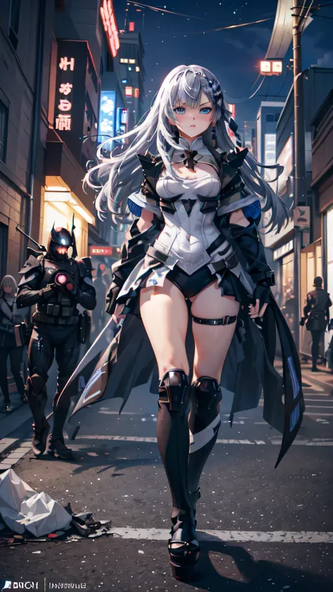 A pretty woman, 1 woman, Japanese, Alone, ((black metal plug suit:1.3)), ((many decorations plug suit), ((battle suit)), ((masterpiece)), ((Best Quality)), (ultra detailed), ((kawaii)), Beautiful, (beautiful), ((extremely detailed)), 4k, (8k), Best Quality...