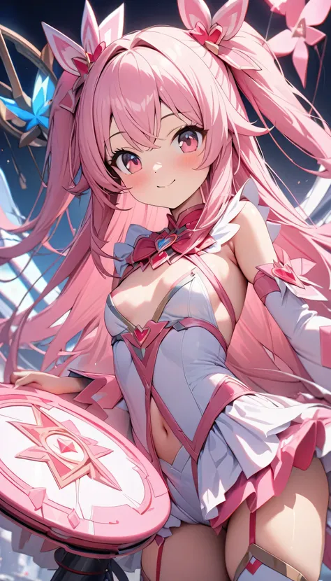 ((masterpiece)), ((Highest quality)), (Very detailedな), ((cute)), cute, (cute), ((sexy)), (device), ((Very detailed)), 4K, (8k), Highest quality, (beautiful), One Girl, , Shine肌, Pink Hair, Long Hair, Both sides up, Pink Eyes, Magical girl, , Small breasts...