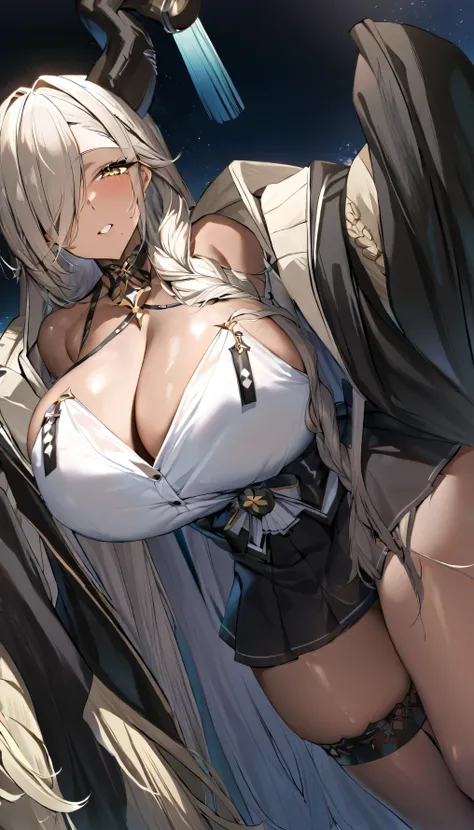 Anime illustration、alone,(Beautiful Skin、Large Breasts)、(Perfect Eyes, Highest quality:1.2),Big and voluptuous breasts,Highest quality、Captivating look、Seductive pose、Perfect Proportions, ((Black coat、See-through shirt、Black Skirt)),((Animal Cosplay,Before...