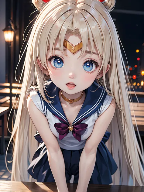 Stable divergence style, Create captivating and fascinating artwork "Sailor Moon", Iconic characters appear in dynamic poses. Highlighting a unique white blonde hairstyle, Bright costumes, And expressive eyes. Surround with a celestial background, capturin...