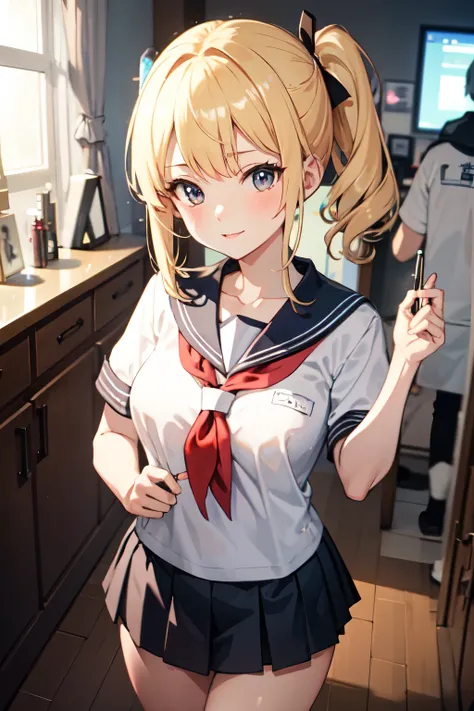 8ｋ,Highest quality,masterpiece, Sharp focus,high school girl，，Blonde，Lewd，Sailor suit
