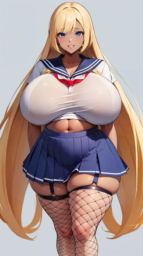 ((8k,highest quality、very tall、12th class、voluptuous woman))、(gigantic tits，thick thighs、big hips、very long legs:1.3), blonde、 b...