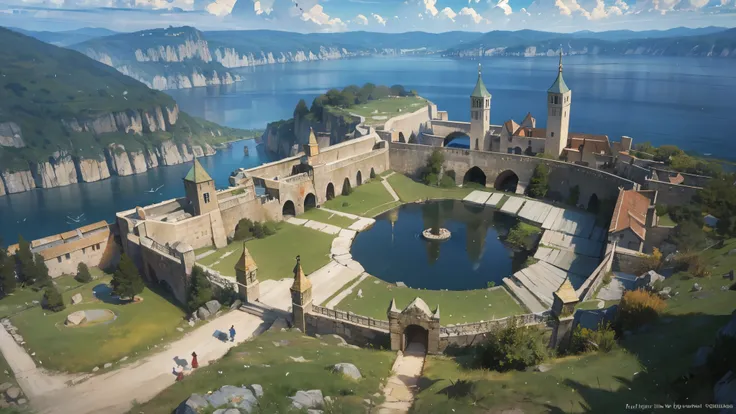 A world of medieval fantasy. A villege located on the shore of a lake beyond a gentle hill. 