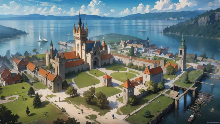 A world of medieval fantasy. A villege located on the shore of a lake beyond a gentle hill. 