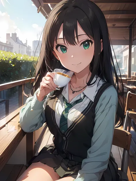 ((masterpiece)), (best quality), extremely detailed Illustration, ultra detailed, highly detailed, detailed background, vivid color, photorealistic, natural side lighting, 1girl, rin shibuya, super cute, Sexy Body, (seductive eyes, green eyes:1.3), Shiny b...