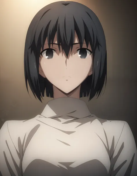 sauce_anime, ambient light,
fsn_ubw_style, 1girl ,tall girl, straight hair ,bob cut hair, black hair, deep black eyes, squinting, hair between eyes, perfect eyes , Perfect face, expressive eyes, 
(undress lace bra),,black jacket , slender body, slim body, ...