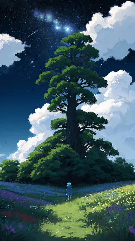 /imagine prompt: Viral anime nature wallpaper in 4K quality, in the style of Pixar 3D inspired by Toy Story, showcasing a lush meadow filled with colorful wildflowers, a clear blue sky with fluffy clouds, and a single majestic tree standing in the middle; ...