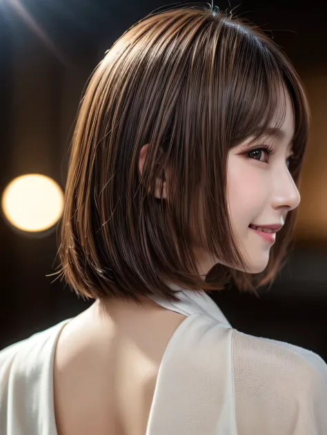 Tabletop, Highest quality, Realistic, Very detailed, finely, High resolution, 8k wallpaper, Cinema Lighting、1 person、Beautiful Japanese Woman、30 years old、light brown straight bob hair, Wear a business suit, (Blurred Background、indoor、noon、Light of the sun...