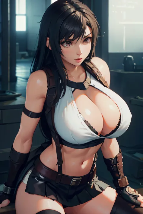 Unreal Engine 5 Realistic Render, (masterpiece, best quality), intricate details, ((Best quality)), ((masterpiece)), ((realistic)), (hyperrealism:1.2), (fractal art:1.2), 
1girl, tifa lockhart original costume, white crop top, arm guards, fingerless gloves...