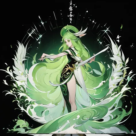 masterpiece, Green hair standing in the room、Girl with green hat, Ink Art, Style Art, Elf Girl, murata and artgerm series, very warm, Weiwei, Art style, League of Legends style, Ruan Jia and Artgerm, Art Jem Style, ! dream art