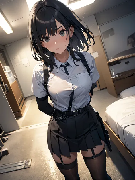 high quality, masterpiece, Ultra-high resolution, (Realism: 1.4), Oil painting style, Cinema Lighting, , I stood on the empty asphalt road and looked at it.., And suspenders with flying cranes Large Breasts Small face holster Lying in be...
