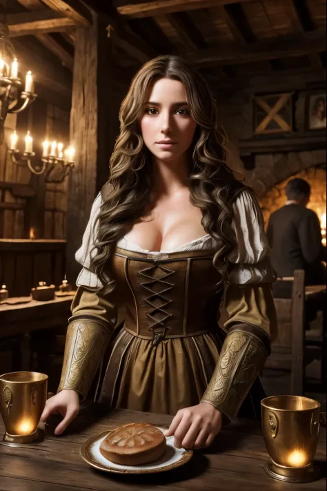 girls  in a medieval tavern medieval tavern, beautiful detailed eyes, beautiful detailed lips, extremely detailed face and skin,...