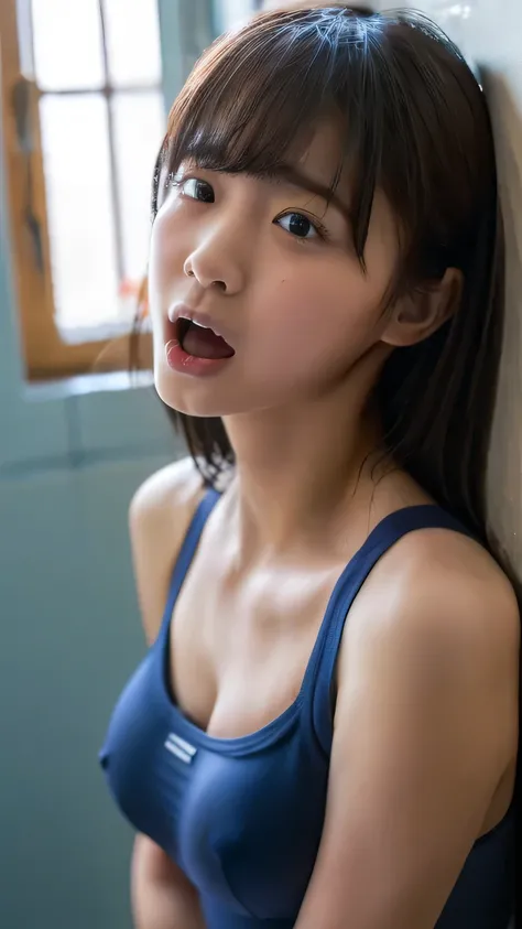 Browsing Caution, (((Japanese high school girl )))、many , 8 years、RAW Photos、Climax Face、Bust Shot、Medium Hair、(masterpiece)、(Highest quality)、High resolution、(girl)、(Genuine、Realistic:1.2),((Wearing a navy blue school swimsuit ))、full Body、look up、Sex App...