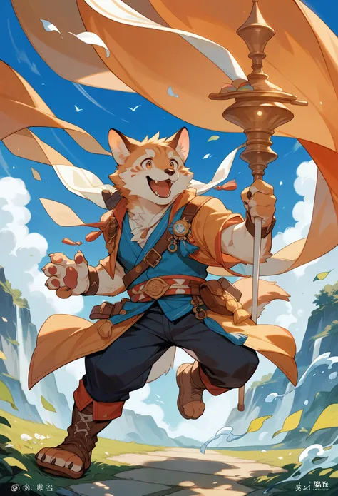 rating_safe, score_9, score_8_up, score_7_up, score_6_up, score_5_up, score_4_up, hires, highres, absurdres, source_furry, cover page, Detailed background(1boy, kemono, furry anthro, full body)World Heritage Site, Happy, joyful(Photos of solo travelers),