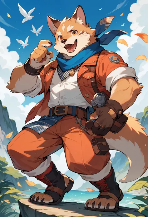 rating_safe, score_9, score_8_up, score_7_up, score_6_up, score_5_up, score_4_up, hires, highres, absurdres, source_furry, cover page, Detailed background(1boy, kemono, furry anthro, full body)World Heritage Site, Happy, joyful(Photos of solo travelers),