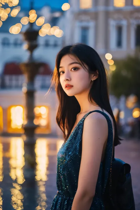 ulzzang-6500-v1.1, (RAW Photos:1.2), (Photorealistic), Beautiful details, famous popular actress、 (Genuine: 1.4), Very detailed目と顔, Beautiful and fine details, ((Glittering night illuminations at the square:1.2)), ((Women&#39;s Suits:1.3, Ultra-realistic p...