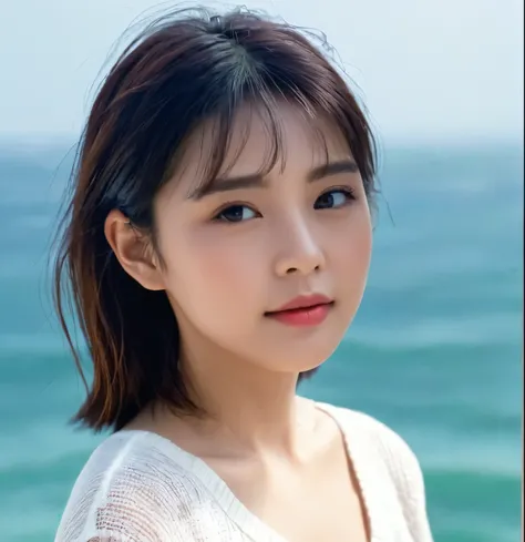 The girl is by the sea original face 8k ultra max high quality 