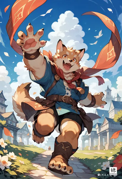 cover page, Detailed background(1boy, kemono, furry anthro, full body)The Wizard of Oz, Happy, joyful(Photos of solo travelers),