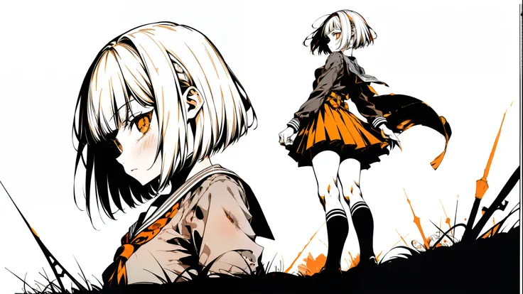 profile、From the side、Side view、reaching out 、from below、short hair、blunt bangs、Ring Eyes、Orange Eyes、v5lcn style,(Best Quality,masutepiece:1.2),(Anime style,Comic Noir Style:1.1),1girl in,cute-style,adorable,extremely detailed eye,extra detailed face,very...