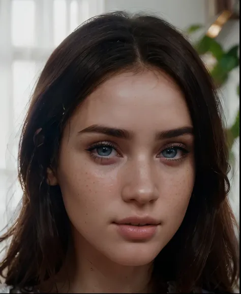 (best quality, hyperdetailed photography:1.2), beautiful lady, freckles, natural makeup, soft light, pink lips, blue eyes, perfect face ,head portrait, cover, (detailed beautiful face, detail skin texture, ultra-detailed body:1.1) sexy girl,,,, realistic s...