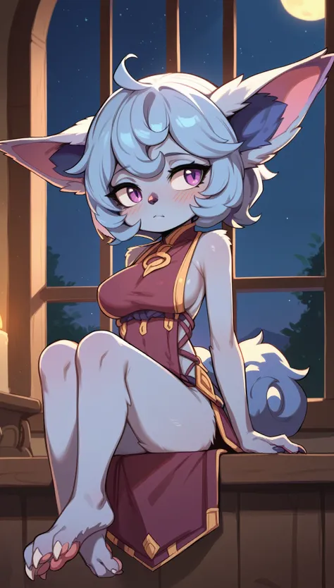 score_9, score_8_up, score_7_up, best quality, masterpiece, (absurdly high resolution:1.4), (short, diminutive, smol), yordle, (humanoid, light purple skin, purple eyes, (long ears, horizontal ears), long horizontal yordle ears, claws, feminine), druid out...